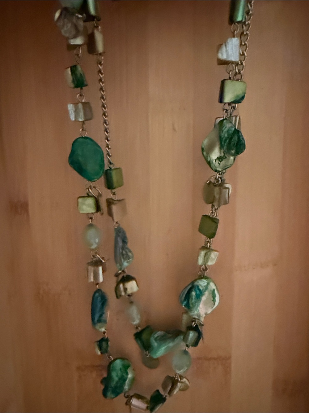Handmade Green Shell & Bead Multi-Strand Necklace